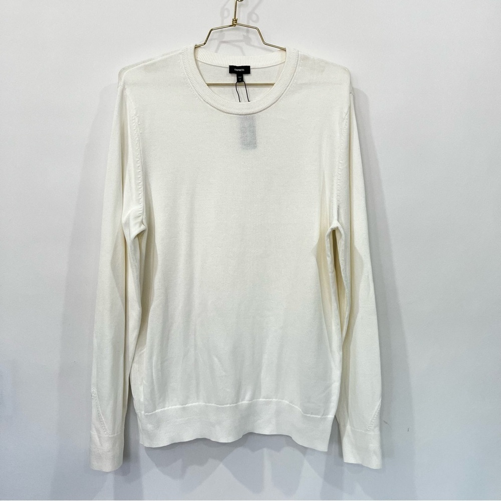 Express Classic Cream Beige Crew-Neck Knit Sweater Size Medium Soft Cotton